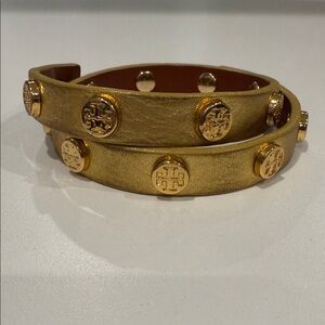 Tory Burch Gold Leather Double Wrap Bracelet